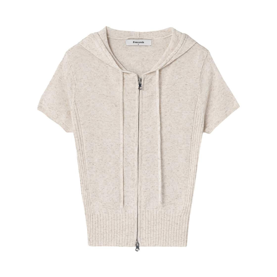 35545ALY5A (W) 8seconds Short Sleeve Knit Hoodie Zip Up Beige