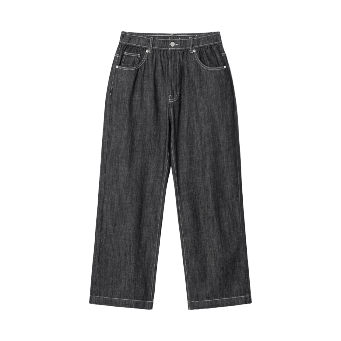 425421LPC5 8seconds Linen Like Wide Fit Banding Denim Pants Black