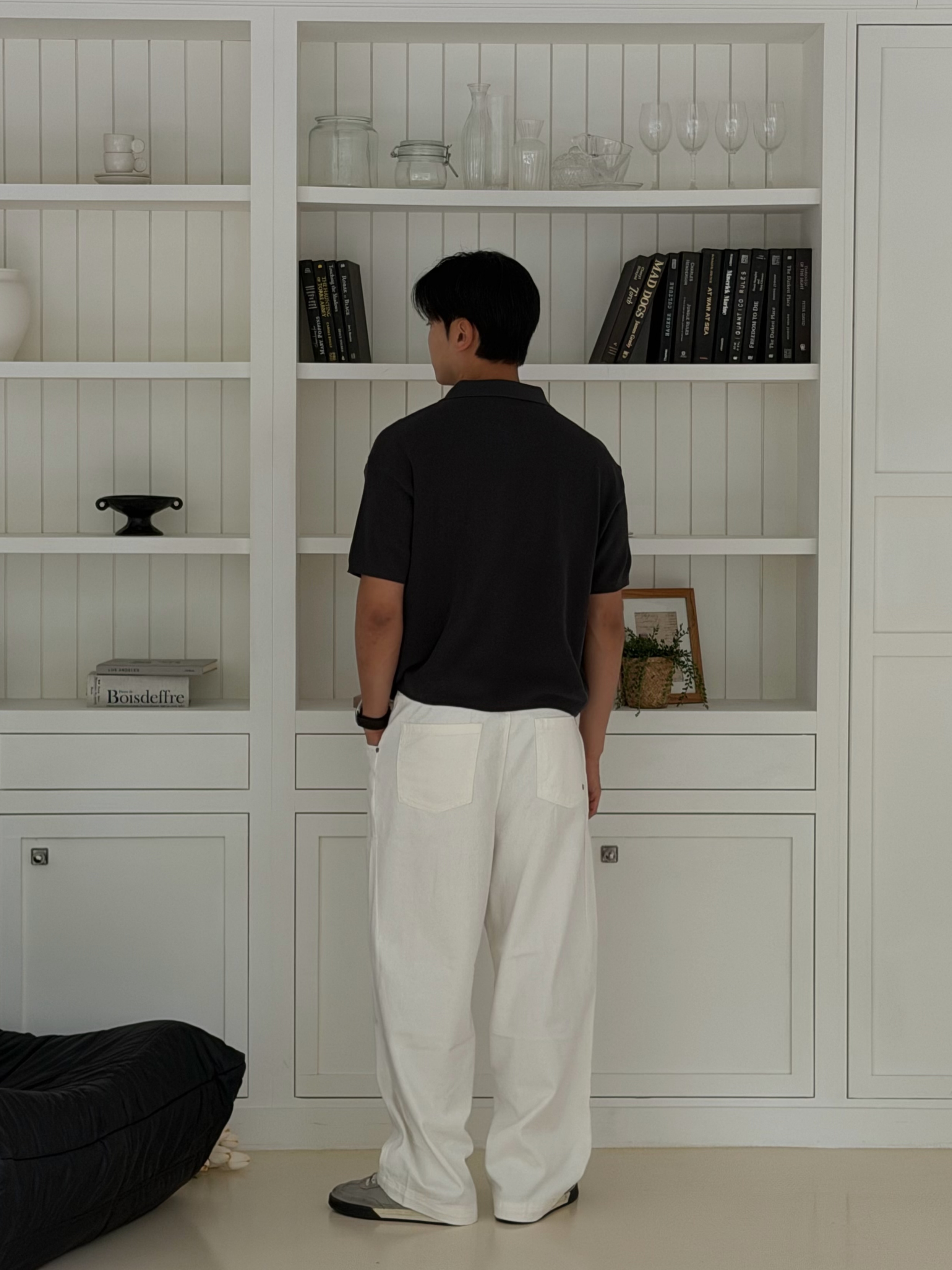 Knitted Coolever PK Crop Half Knit T-shirt BLACK, Knitted Coolever Crop Half Knit T-shirt Navy 착용 스타일 - 2