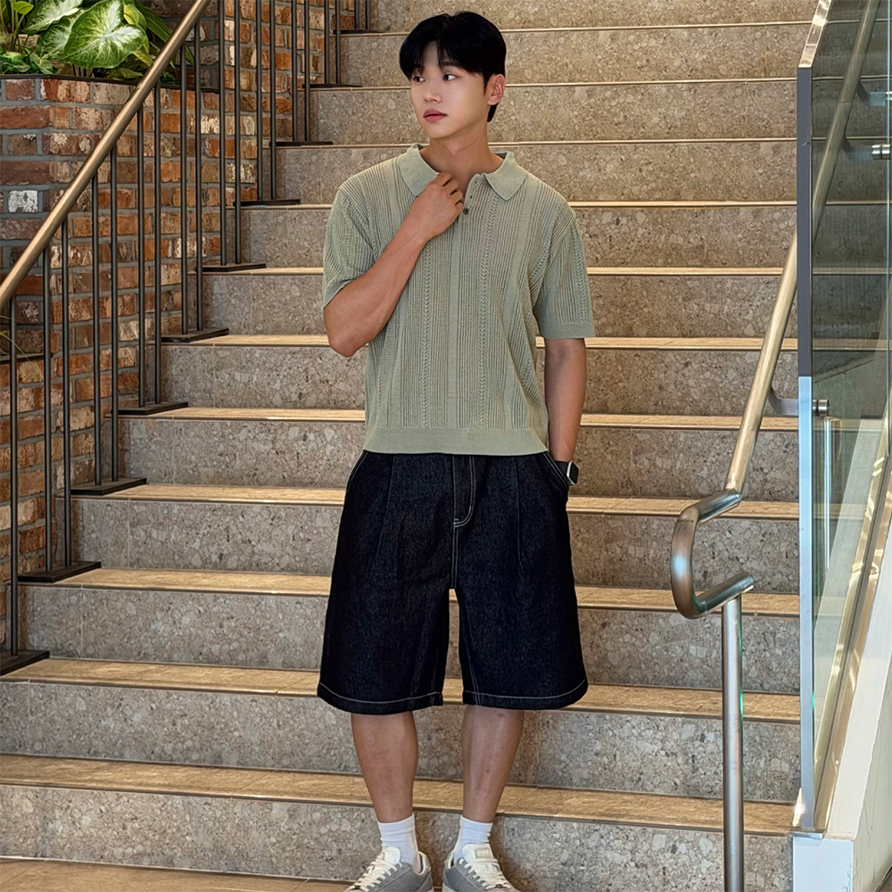 니티드 아웃스트링 버뮤다 데님 하프 팬츠 블랙(Knitted Outstring Bermuda Denim Half Pants Black) - 3