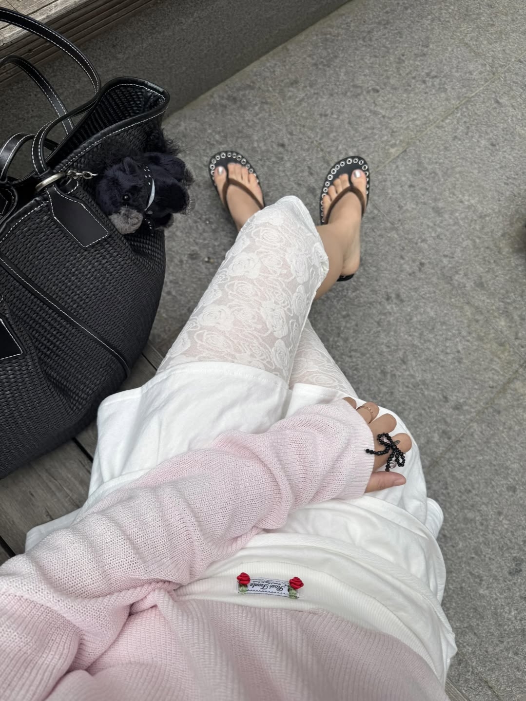 Rosefrantz Boatneck Sheer Basic Knit [Pink], Rosefrantz Rose Cancan Mini Skirt [White] 착용 스타일 - 3