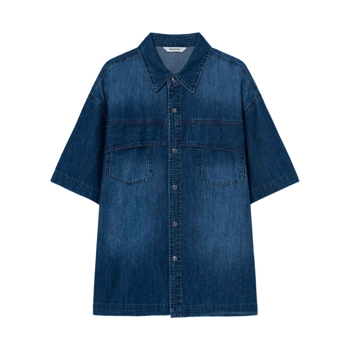 455565CP1P 8seconds Washing Textured Denim Short Sleeve Shirt Blue