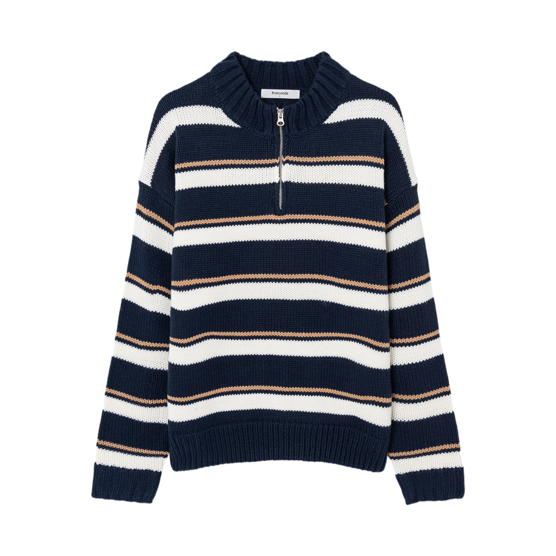 에잇세컨즈 하프 집업 스트라이프 라운드 니트 네이비(8seconds Half Zip Up Stripe Round Knit Navy) - 1