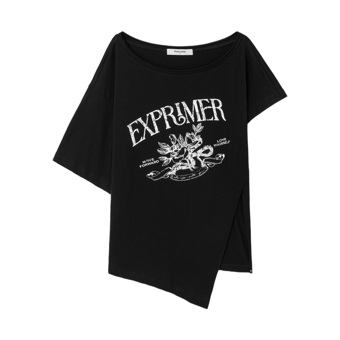 165442AQA5 (W) 8seconds Loose Fit Off Shoulder Graphic T-Shirt Black