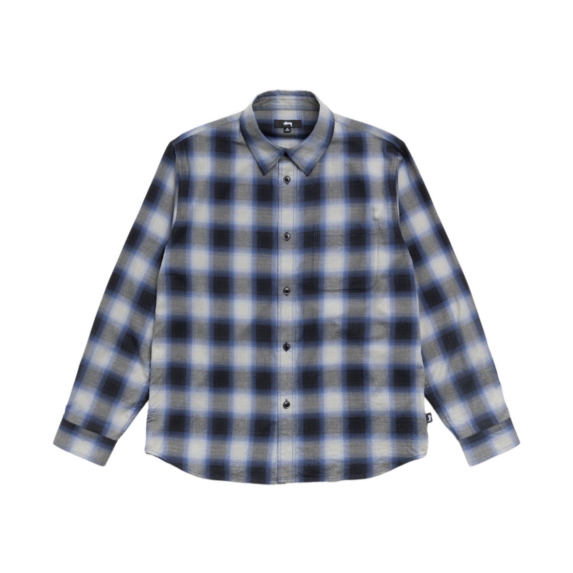 1110391 Stussy Beach Ombre Plaid Shirt Black