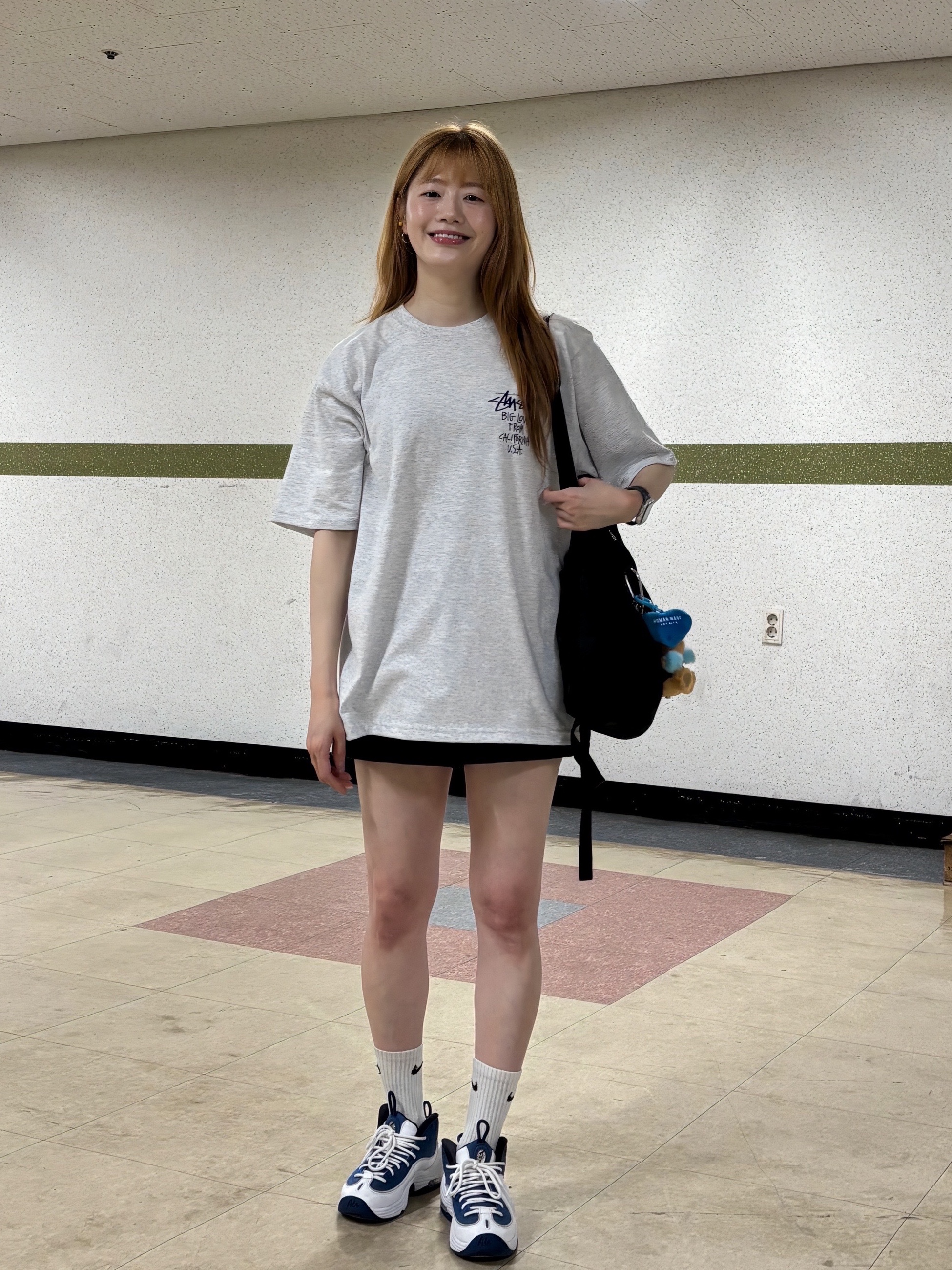 Stussy Big Love T-Shirt Ash Heather, Nike Air Penny II Atlantic Blue 착용 스타일 - 2
