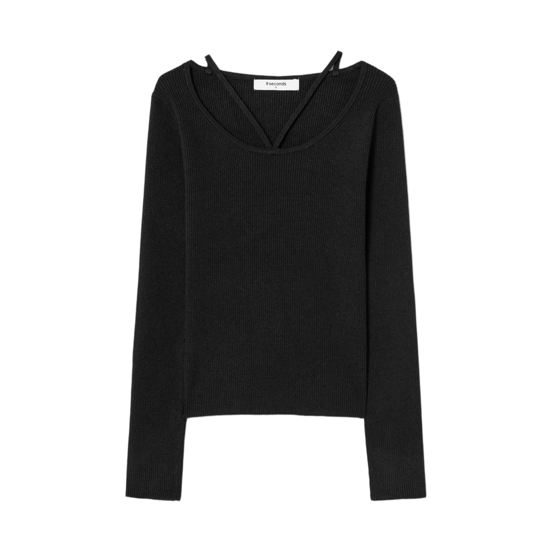 325251LY25 (W) 8seconds Ribbed Neck Strap Pullover Black