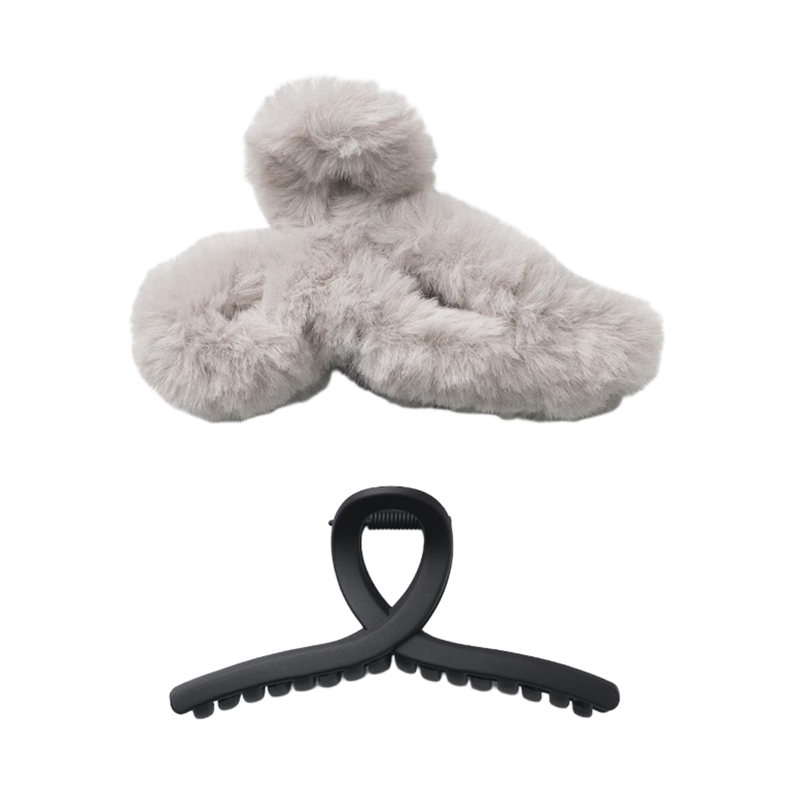 (W) GU 포우 퍼 리본 헤어 클립 그레이 (2개입)((W) GU Faux Fur Ribbon Hair Clip Gray (2 Pack))