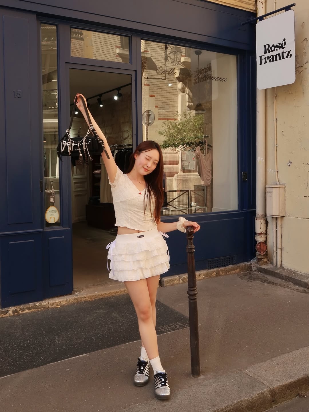 Rosefrantz Rose Lace Slim T-shirt [Ivory], Rosefrantz CanCan Ribbon Mini Skirt [White] 착용 스타일 - 2