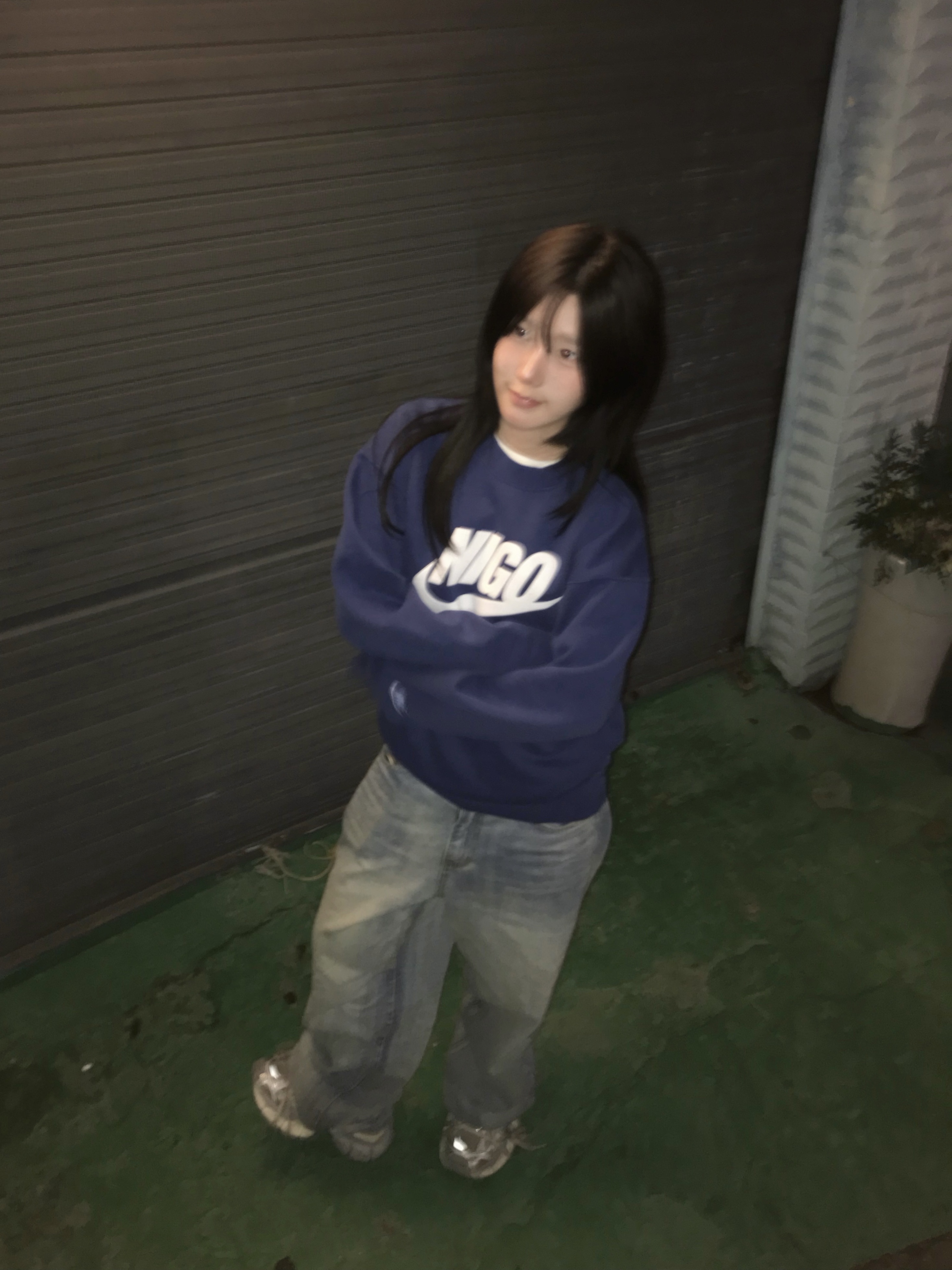 Nike x Nigo Fleece Crewneck Sweatshirt Blue Void (FV5941-492), Nike x Nigo Fleece Crewneck Sweatshirt Blue Void - Otsumo Plaza Exclusive(FV9542-492) 착용 스타일 - 1