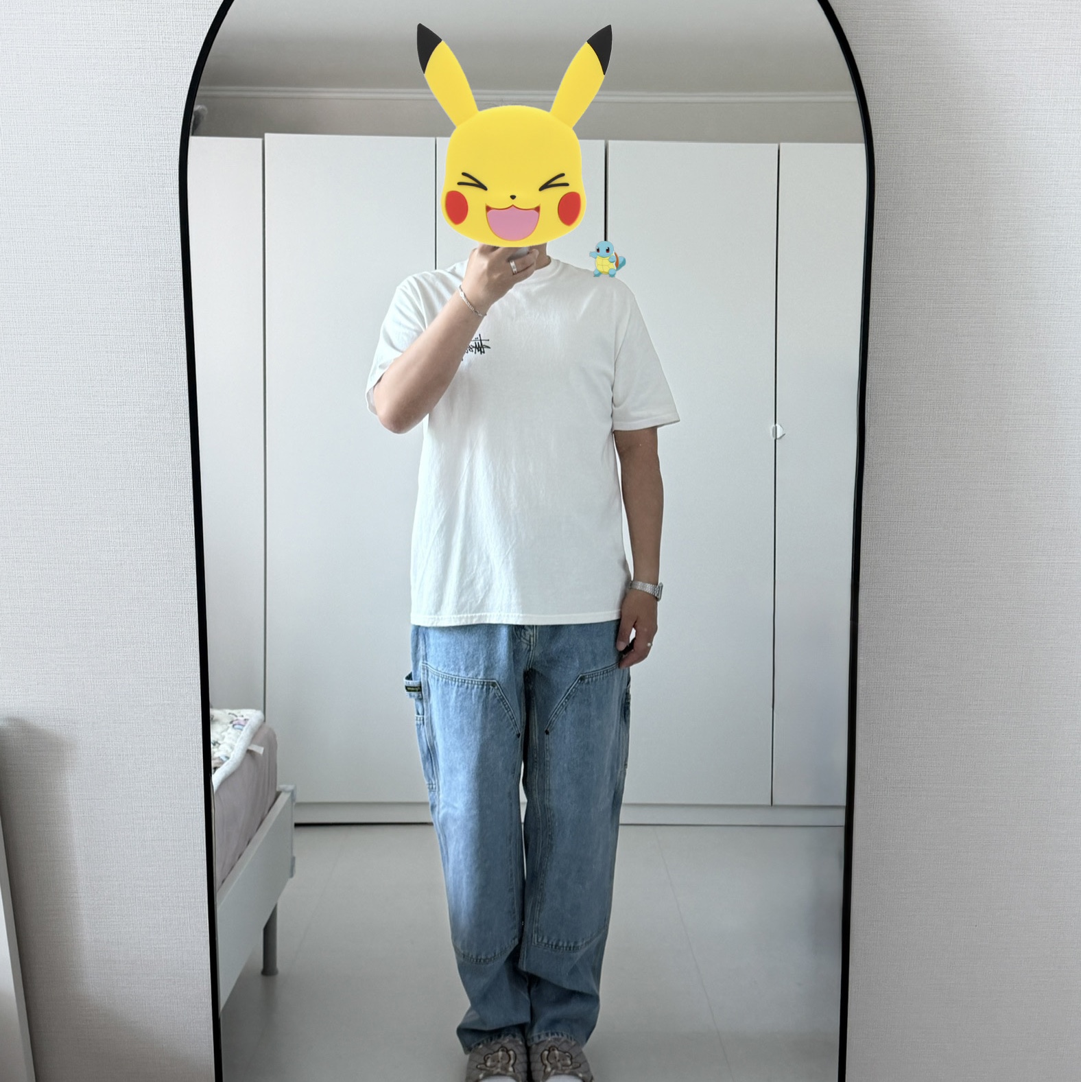 Stussy Basic Stussy T-Shirt White 2024, 2025, Supreme Double Knee Painter Pant Washed Indigo - 24FW 착용 스타일 - 1