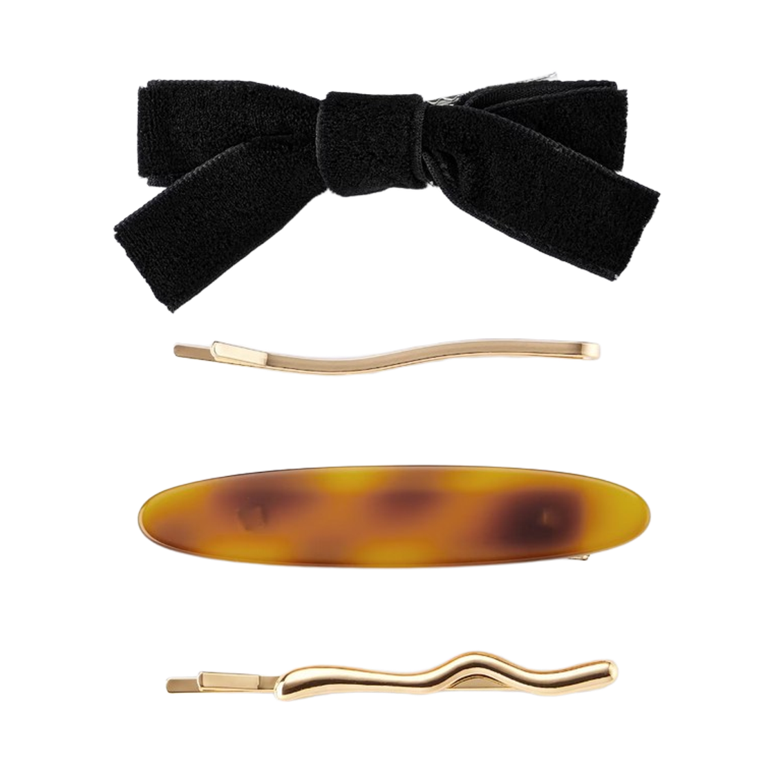 (W) GU 벨루어 리본 헤어 핀 블랙 (4개입)((W) GU Velour Ribbon Hair Pin Black (4 Pack)) - 1
