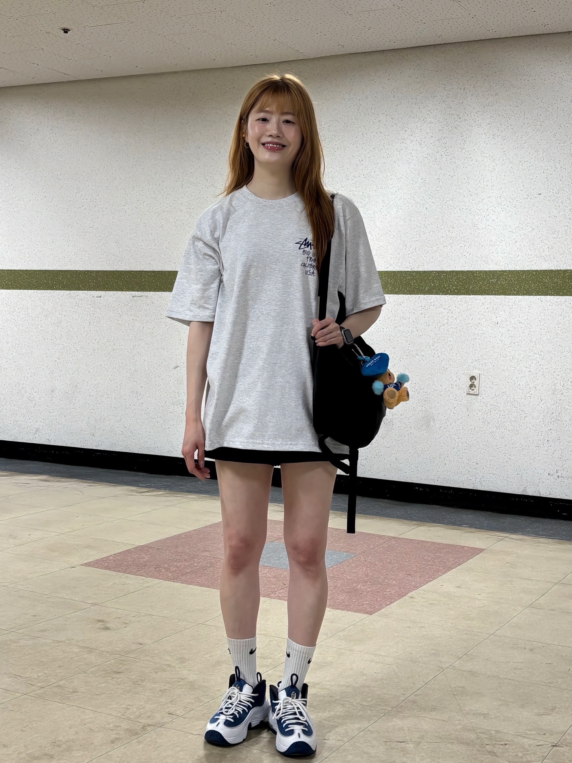 Stussy Big Love T-Shirt Ash Heather, Nike Air Penny II Atlantic Blue 착용 스타일 - 3