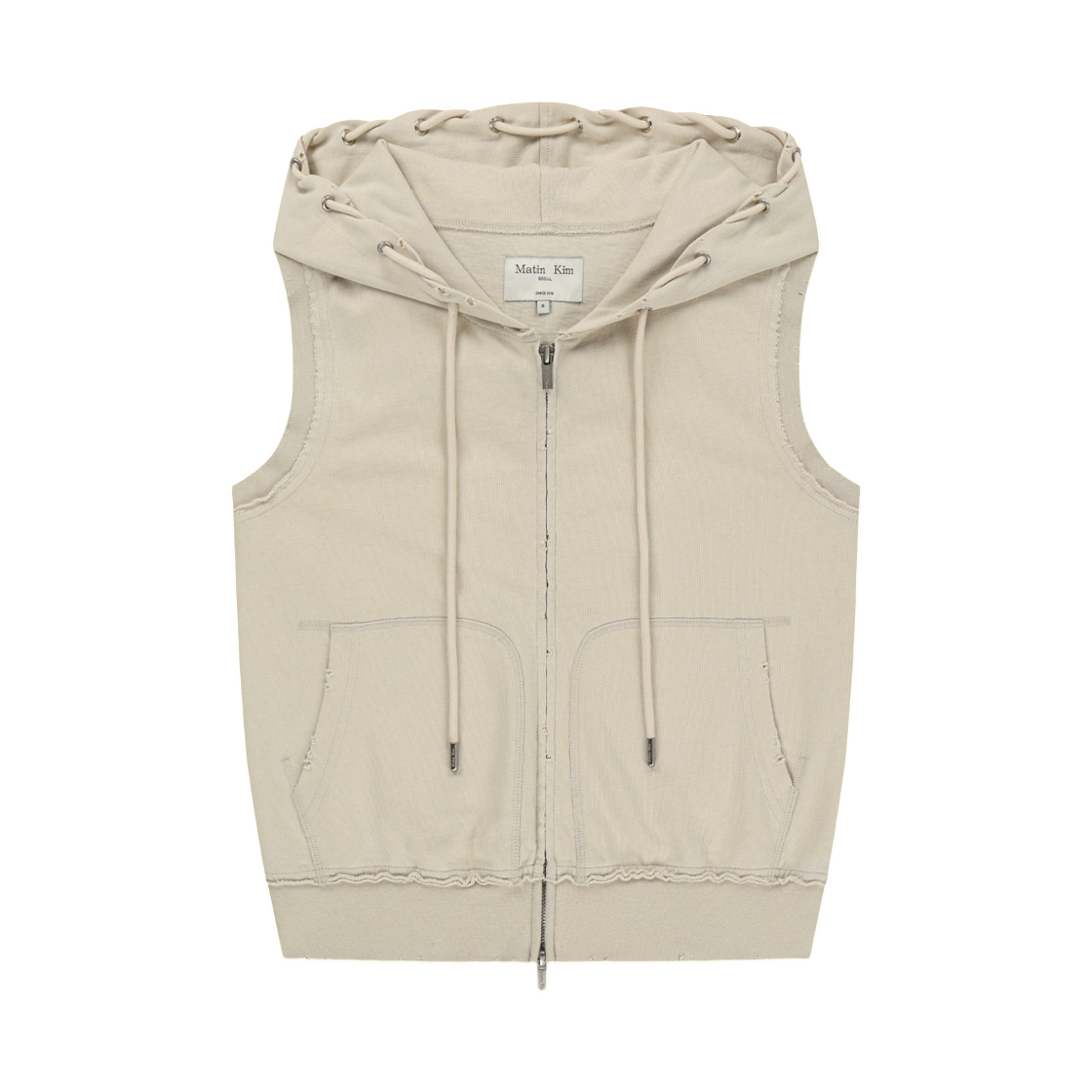 MK2634VT001MBE (W) Matin Kim Back Logo Jersey Hood Vest In Beige