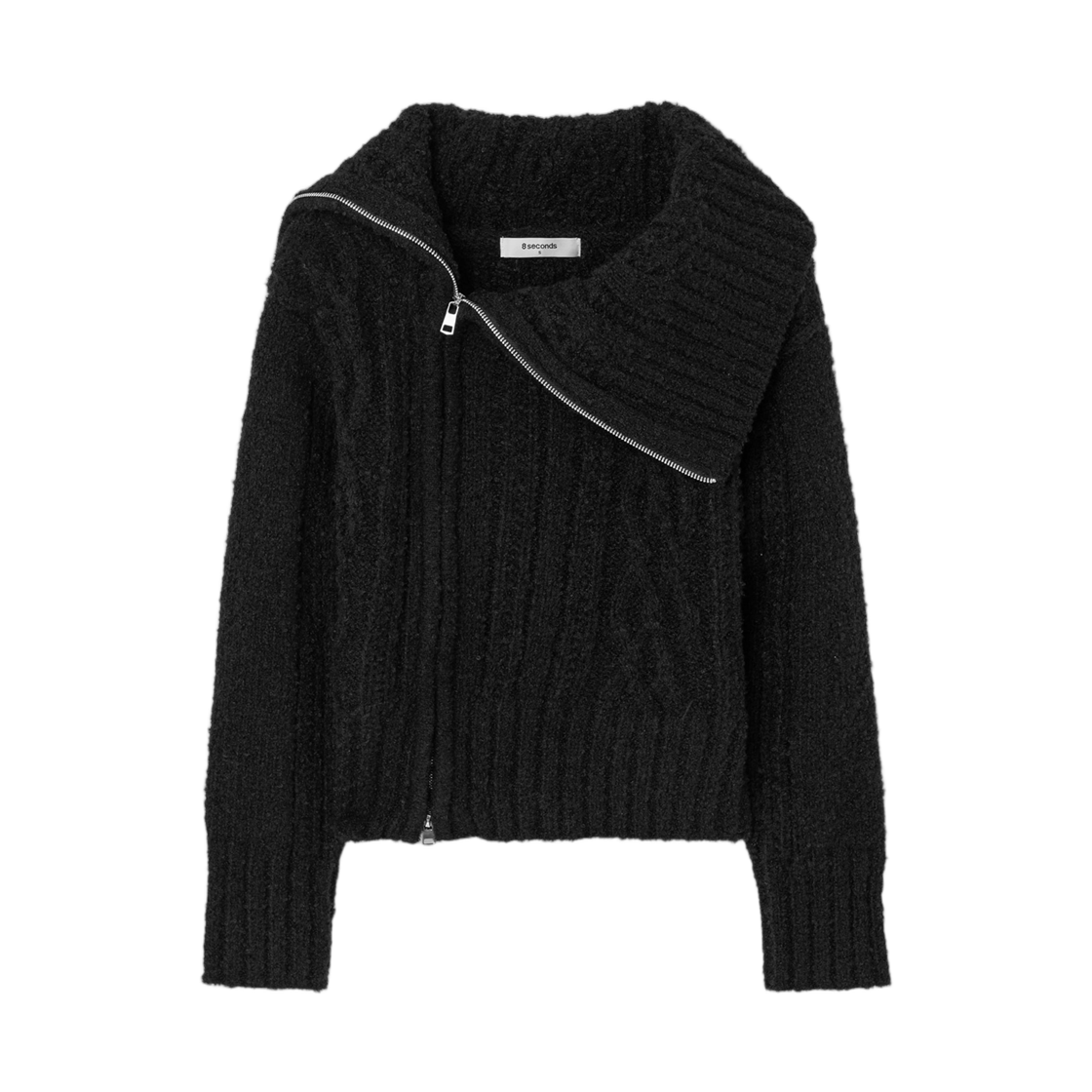 12515AMQB5 (W) 8seconds Unbalance Off Shoulder Cardigan Black