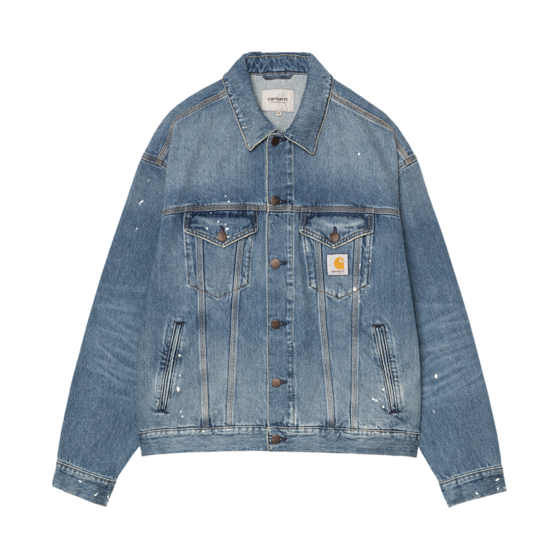 I033352-01-EJ Carhartt WIP Helston Jacket Blue Destroy Wash Splatter