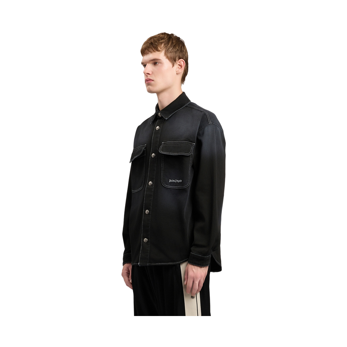 팜엔젤스 클래식 로고 루즈 데님 셔츠 - 블랙 오프 화이트(Palm Angels Classic Logo Loose Dnm Shirt - Black Off White) - 3