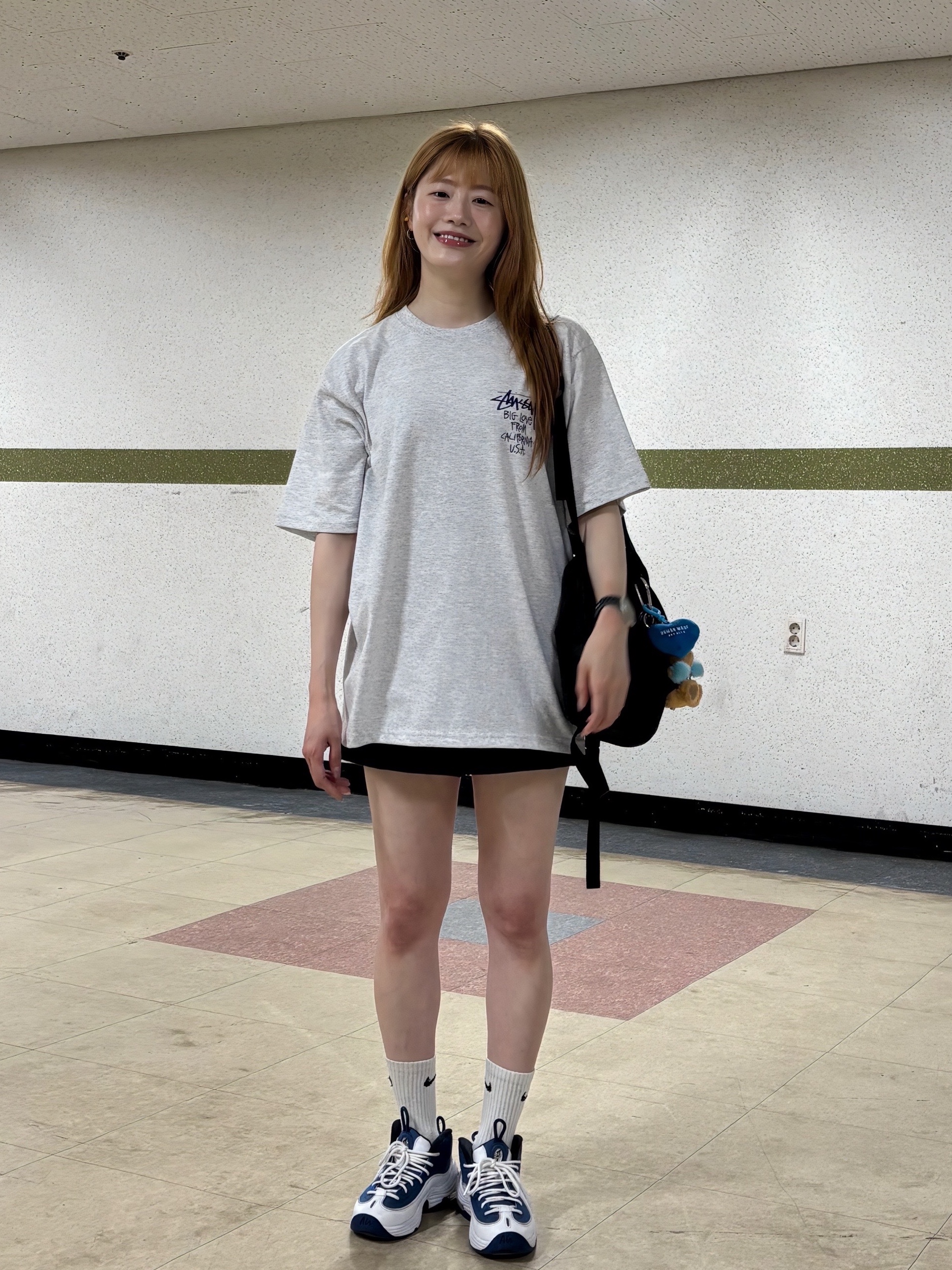 Stussy Big Love T-Shirt Ash Heather, Nike Air Penny II Atlantic Blue 착용 스타일 - 6