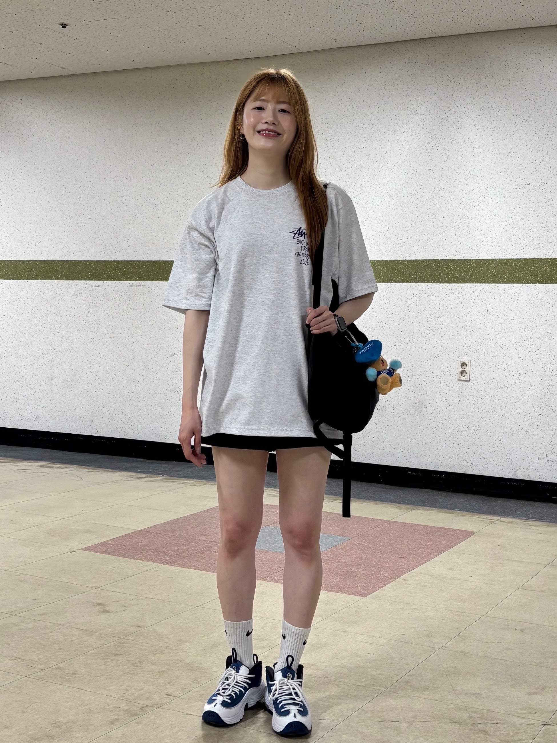 Stussy Big Love T-Shirt Ash Heather, Nike Air Penny II Atlantic Blue 착용 스타일 - 8