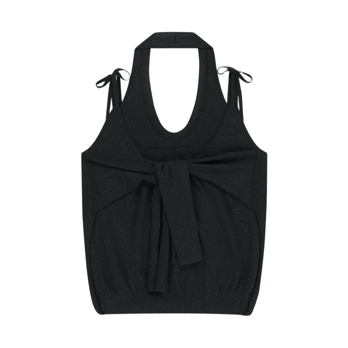 (W) 마뗑킴 레이어드 타이 홀터 넥 니트 탑 블랙((W) Matin Kim Layered Tie Halter Neck Knit Top In Black) - 2