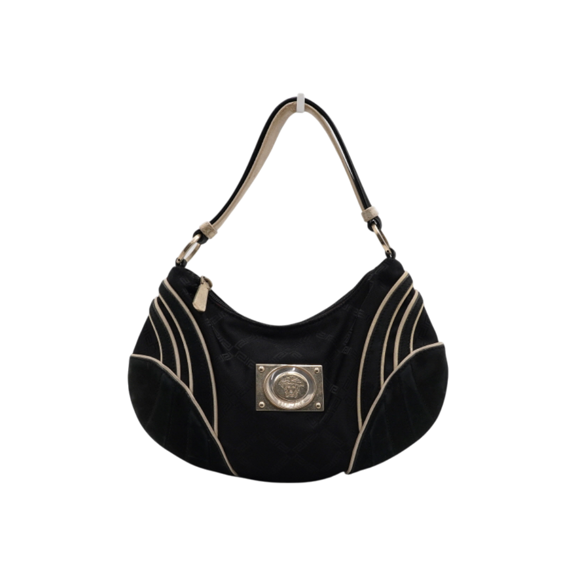 베르사체 블랙 패브릭 스웨이드 레더 금장 메두사 숄더백aa64349(Versace Black Suede Leather Medusa Shoulder Bag) - 1