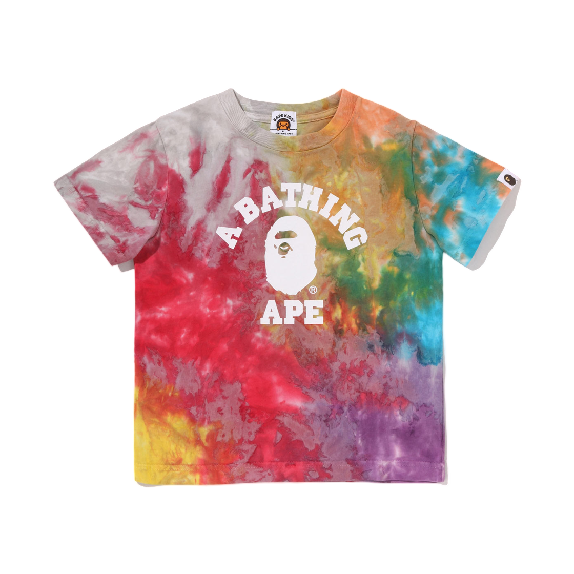 (키즈) 베이프 타이 다이드 컬리지 티셔츠 멀티((Kids) BAPE Tie Dyed College T-Shirt Multi)