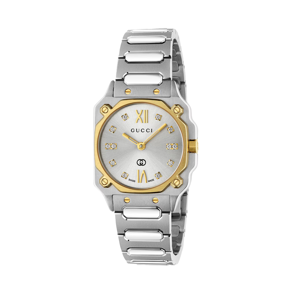 [25% 쿠폰] 구찌 G-플랫 쿼츠 24mm 스테인리스 스틸 골드 실버([25% 쿠폰] Gucci G-Flat Quartz 24mm Stainless Steel Gold Silver) - 2