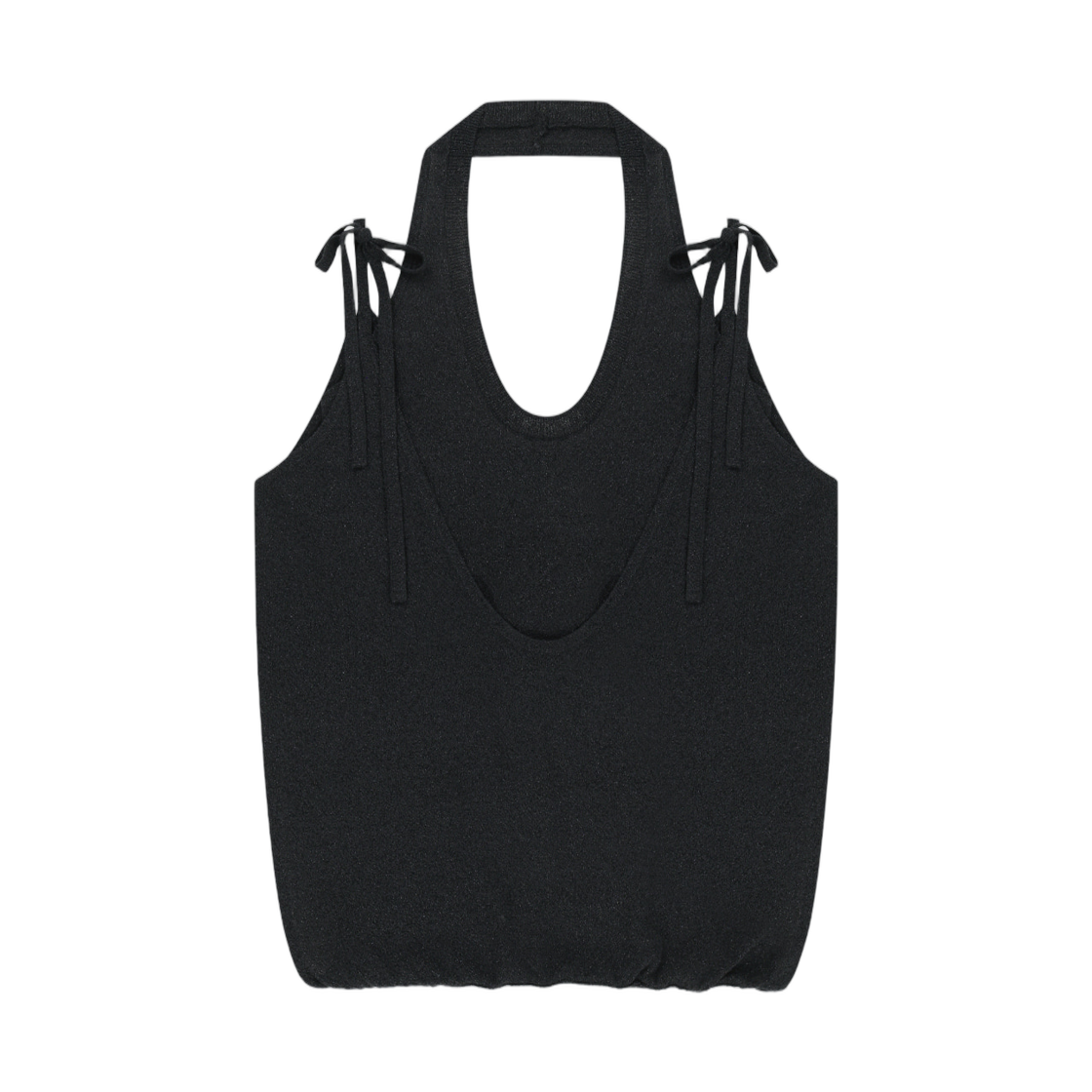 MK2634PO006MBB (W) Matin Kim Layered Tie Halter Neck Knit Top In Black