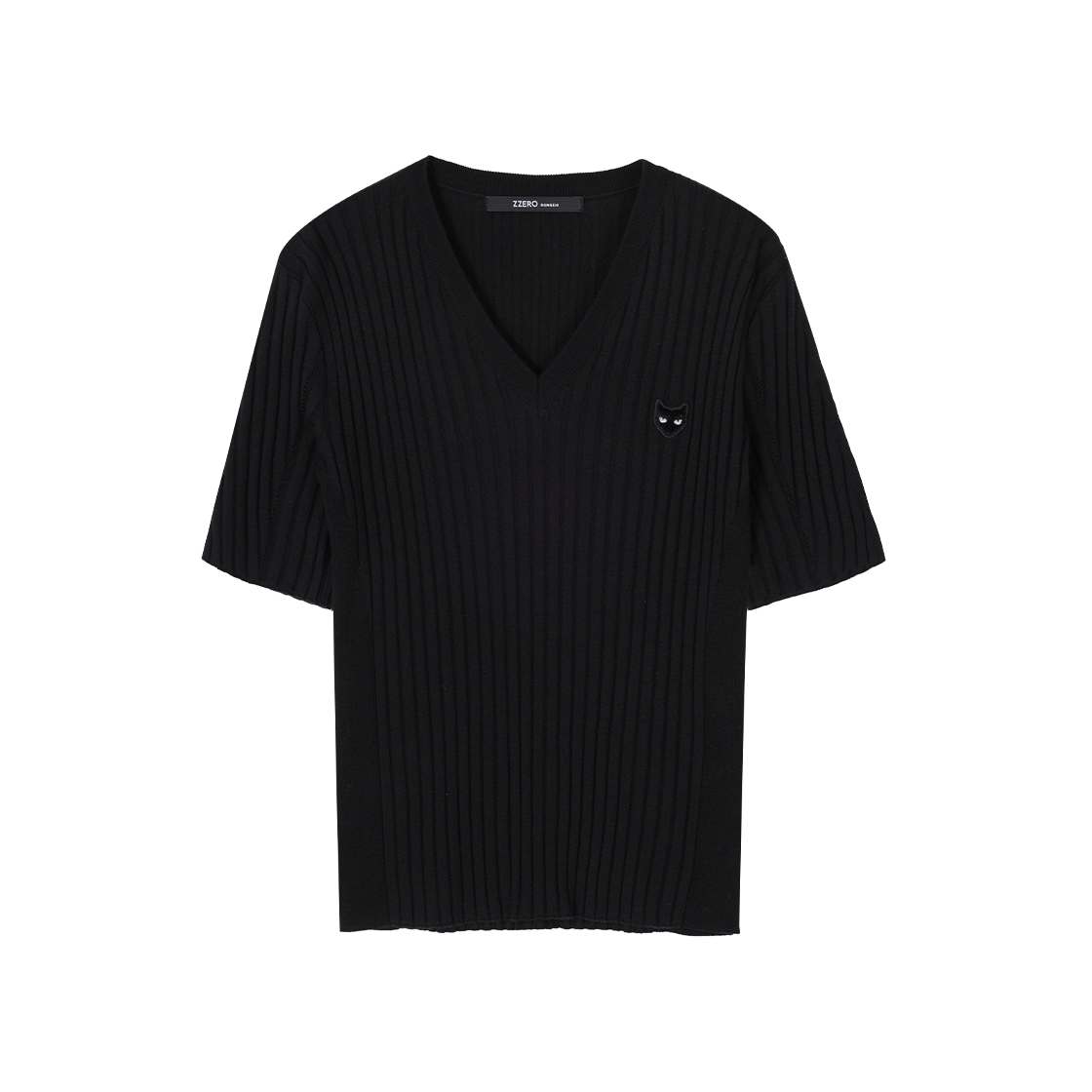 WI3KT856BK (W) SONGZIO ZZERO Panther Ribbed V Neck Knit Black