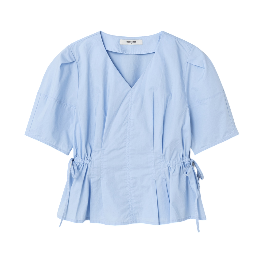 (W) 에잇세컨즈 코튼 셔링 숏슬리브 셔츠 스카이 블루((W) 8seconds Cotton Shirring Short Sleeve Shirt Sky Blue)