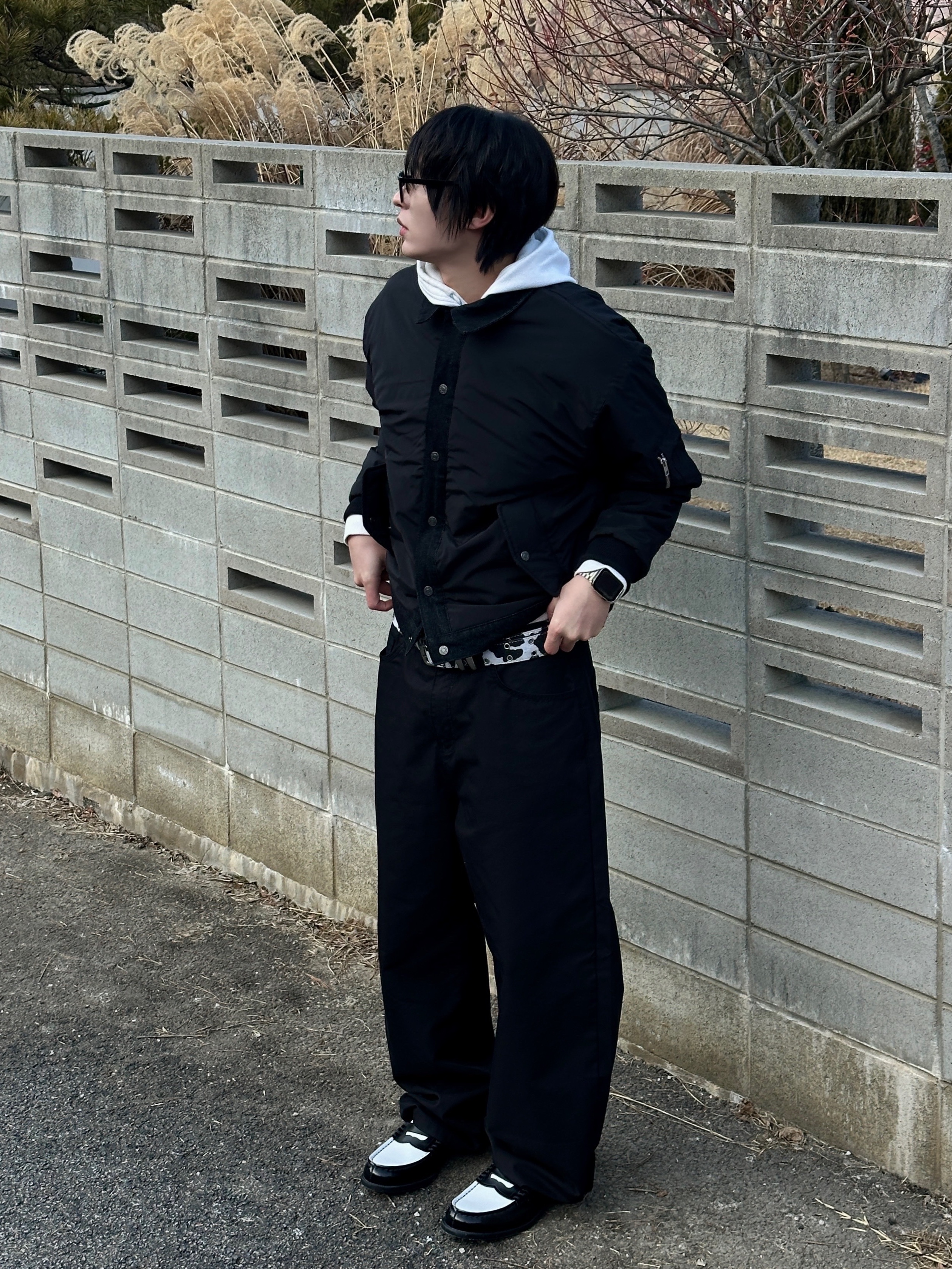 Haruta HS-906 Penny Loafer Black & White 착용 스타일 - 2