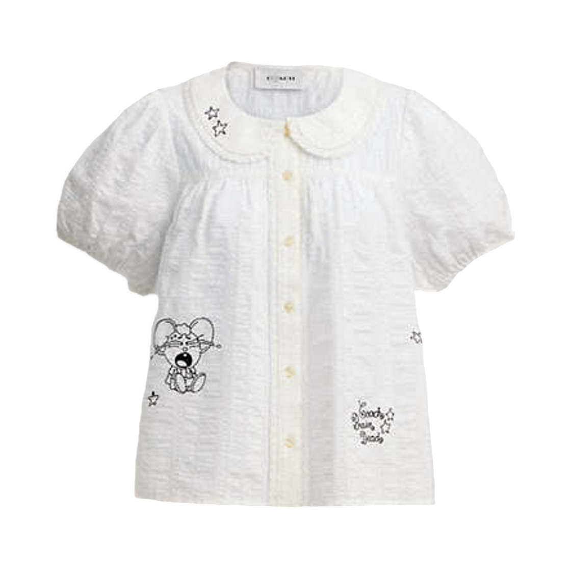 (W) 코치 x 브레인 데드 자수 버튼 업 블라우스 화이트((W) Coach x Brain Dead Embroidered Button-Up Blouse White)
