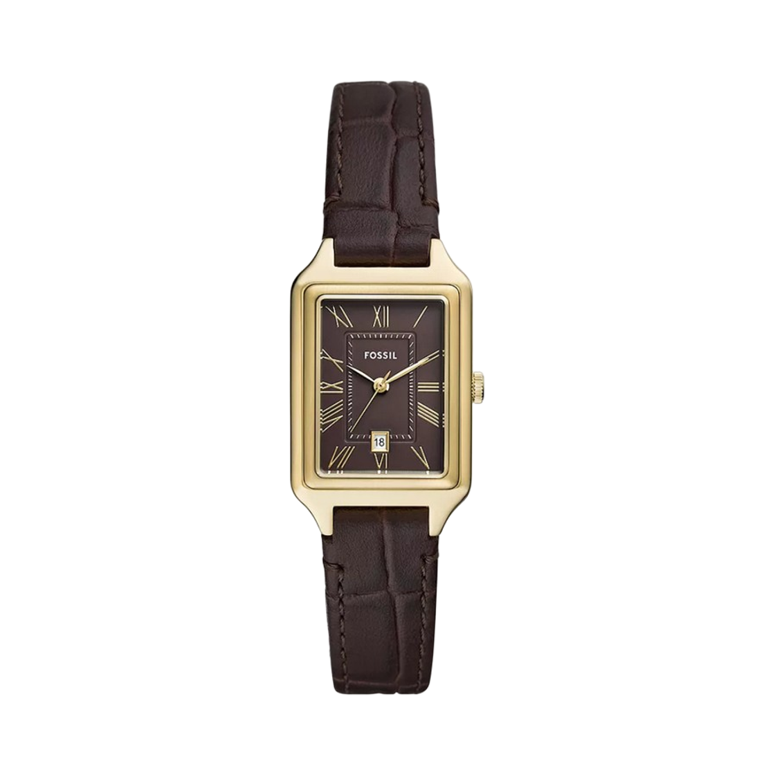 (W) 파슬 라켈 쓰리핸드 데이트 23mm 라이트하이드 크로코 레더 브라운((W) Fossil Raquel Three-Hand Date 23mm LiteHide Croco Leather Brown)