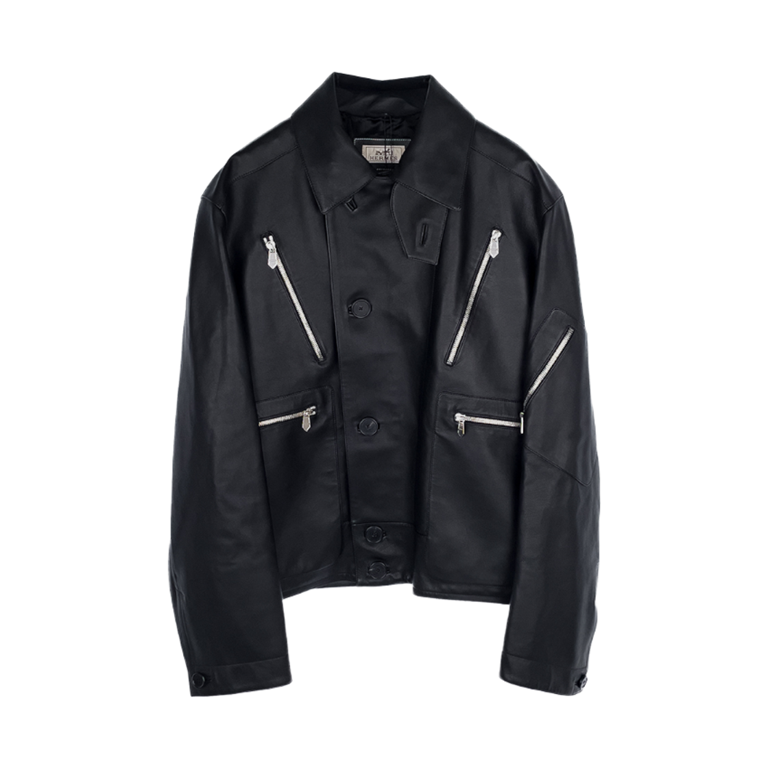 ITDCR94MDV88 Hermes 26SS Diroite Sport Leather Men Bomber Jacket Black 6HA0576