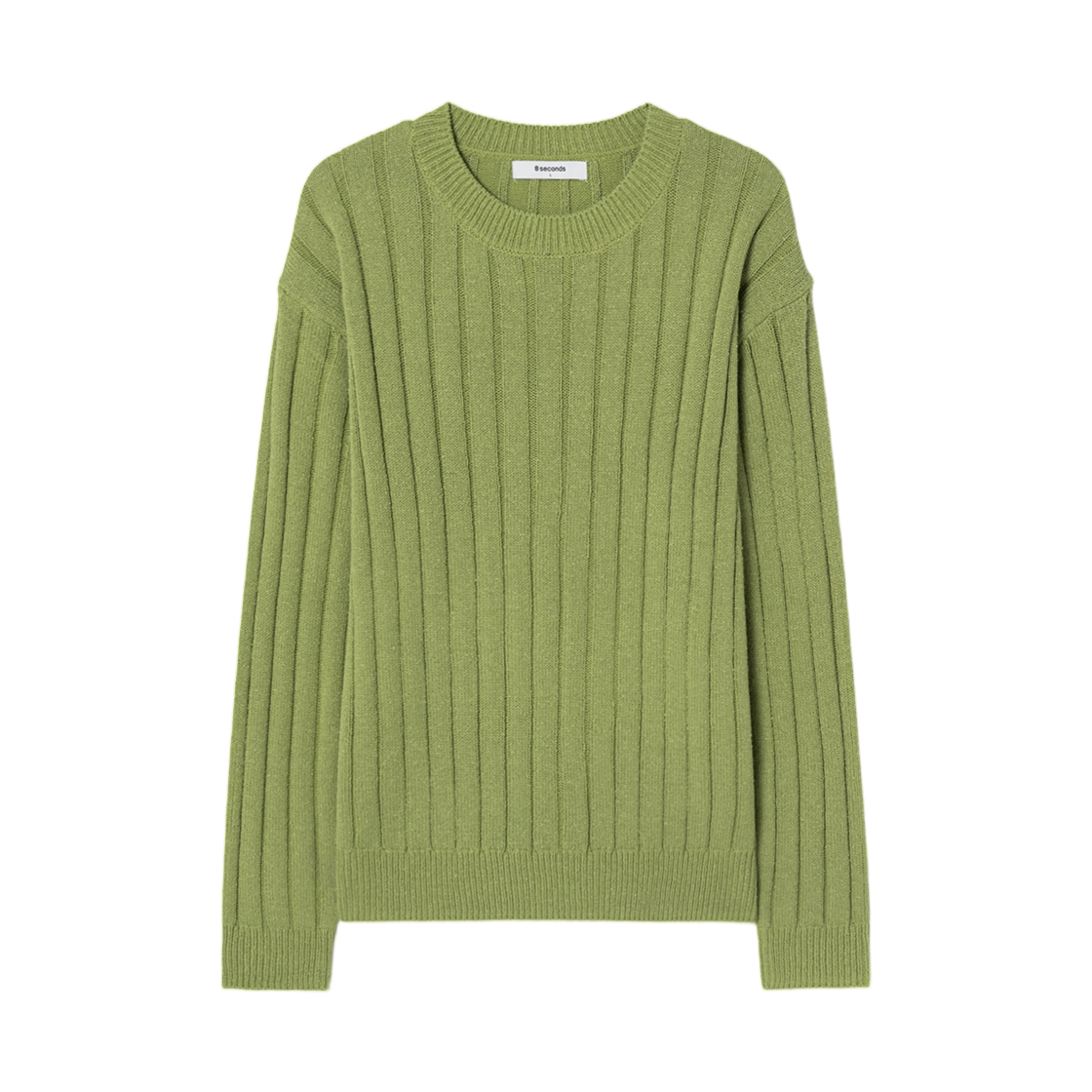 에잇세컨즈 와이드 리브드 라운드 니트 라이트 그린 애플 그린(8seconds Wide Ribbed Round Knit Light Green Apple Green)