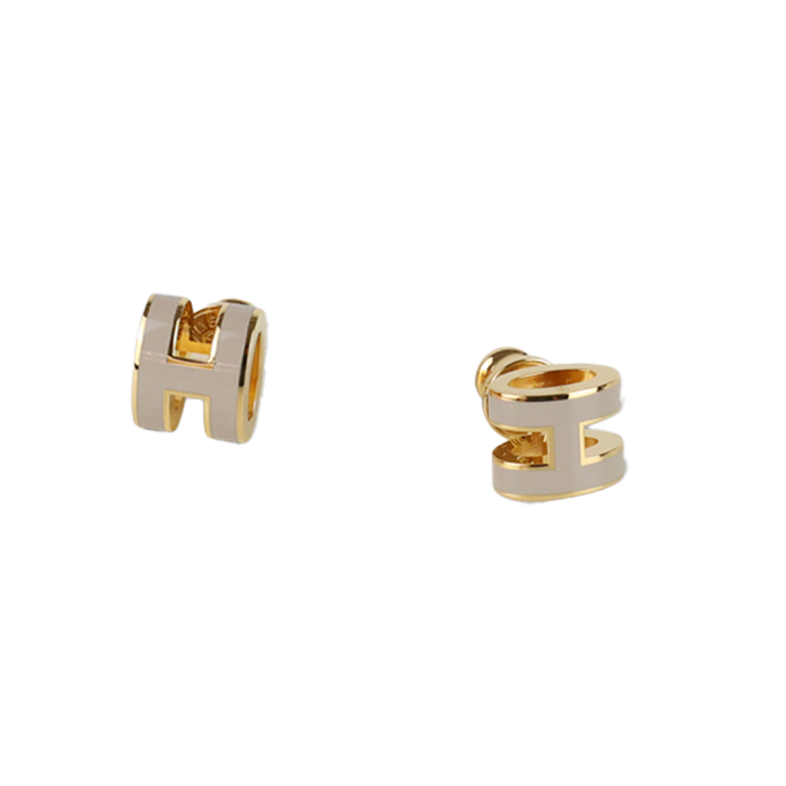 IT9AC7HH9HA9 Hermes Mini Pop H Ach Maron Glace Gold Earrings H608002F55