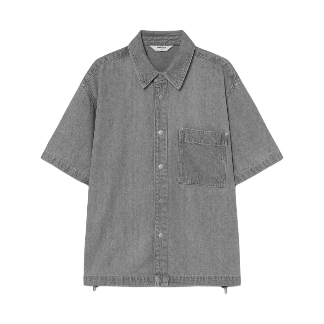 에잇세컨즈 스냅 데님 숏슬리브 셔츠 라이트 그레이 실버(8seconds Snap Denim Short Sleeve Shirt Light Gray Silver)