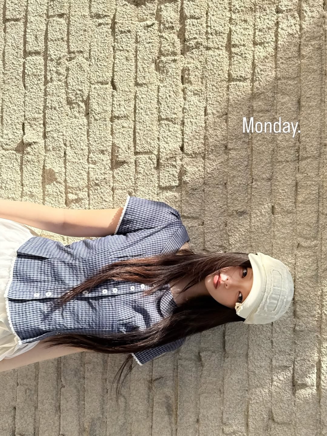 Rosefrantz Round Collar Short Sleeve Blouse [Navy] 착용 스타일 - 2