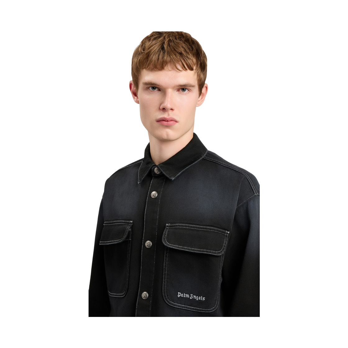 팜엔젤스 클래식 로고 루즈 데님 셔츠 - 블랙 오프 화이트(Palm Angels Classic Logo Loose Dnm Shirt - Black Off White) - 5
