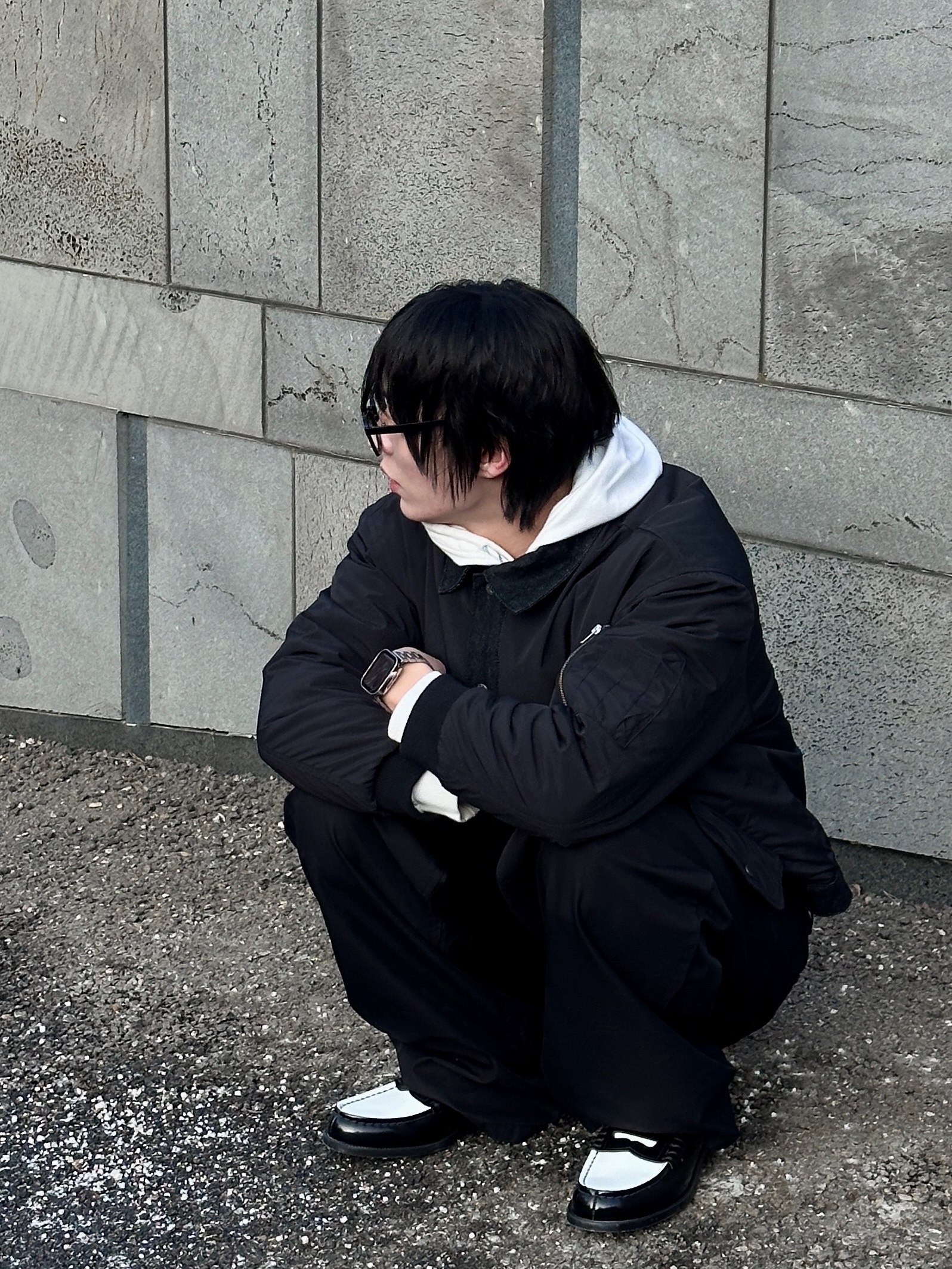 Haruta HS-906 Penny Loafer Black & White 착용 스타일 - 1