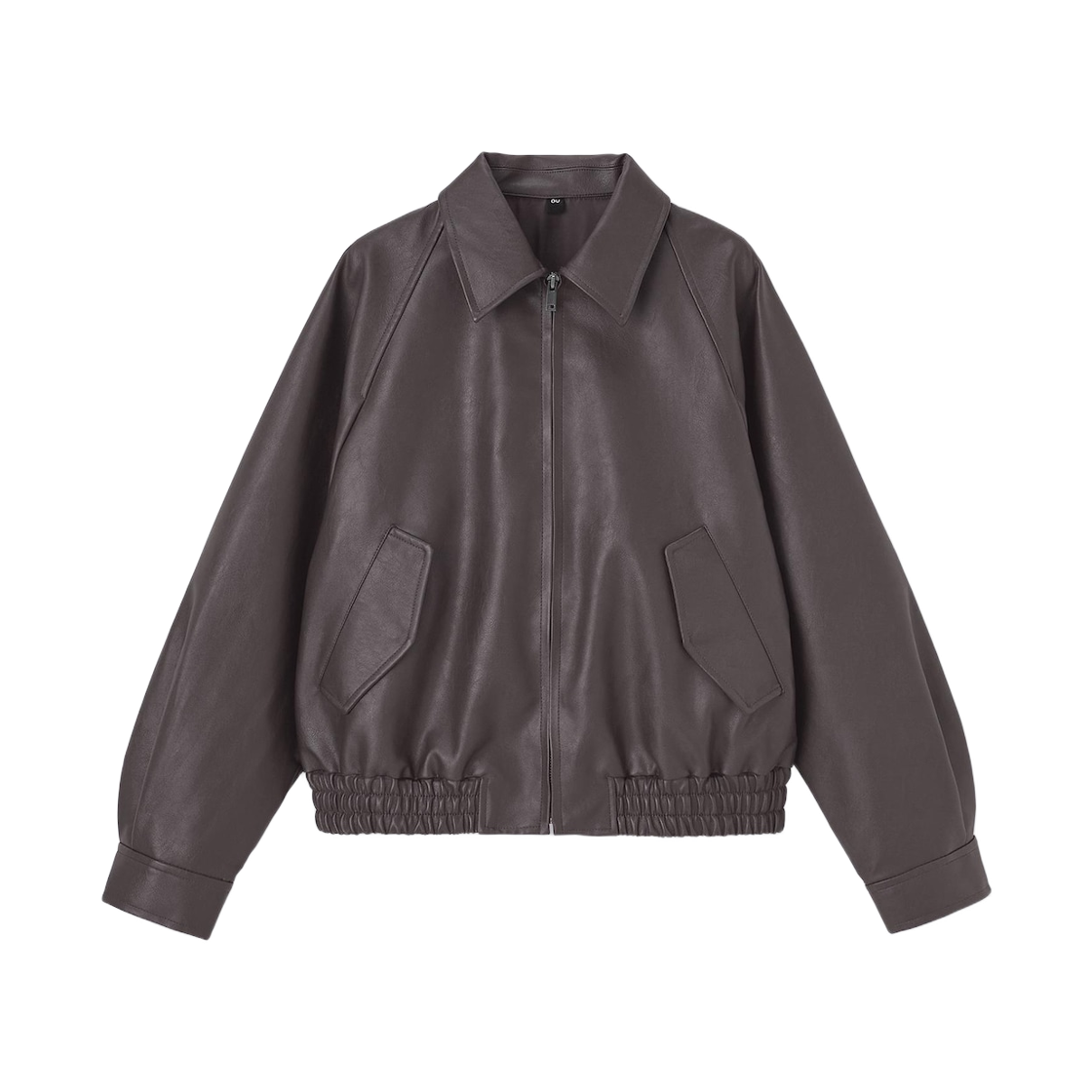 (W) GU 포우 레더 해링턴 자켓 다크 브라운((W) GU Faux Leather Harrington Jacket Dark Brown)