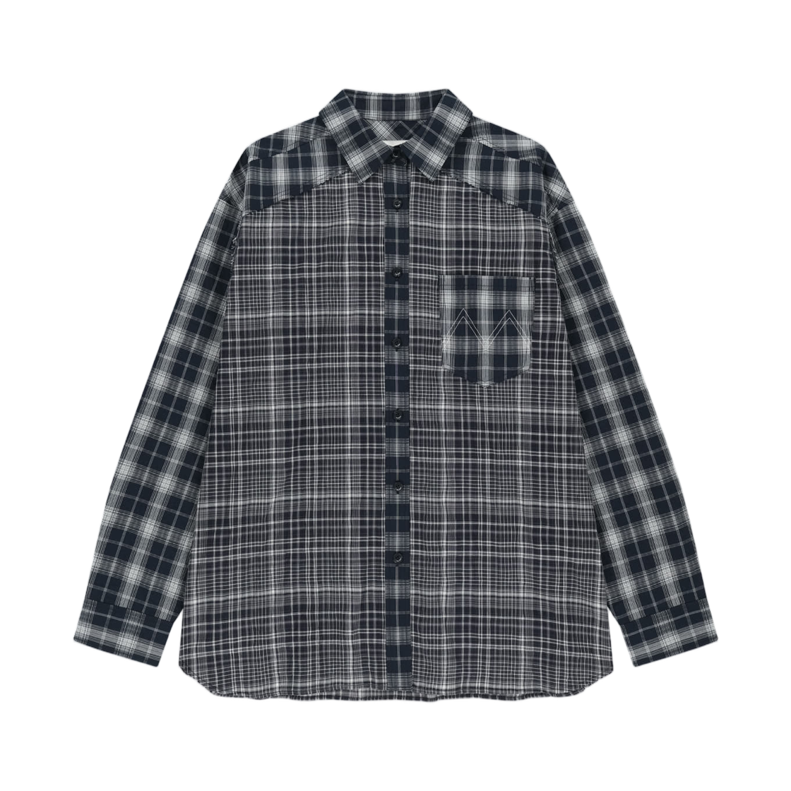 MK2634SH302UNA Matin Kim Mixed Check Over Fit Shirt In Navy