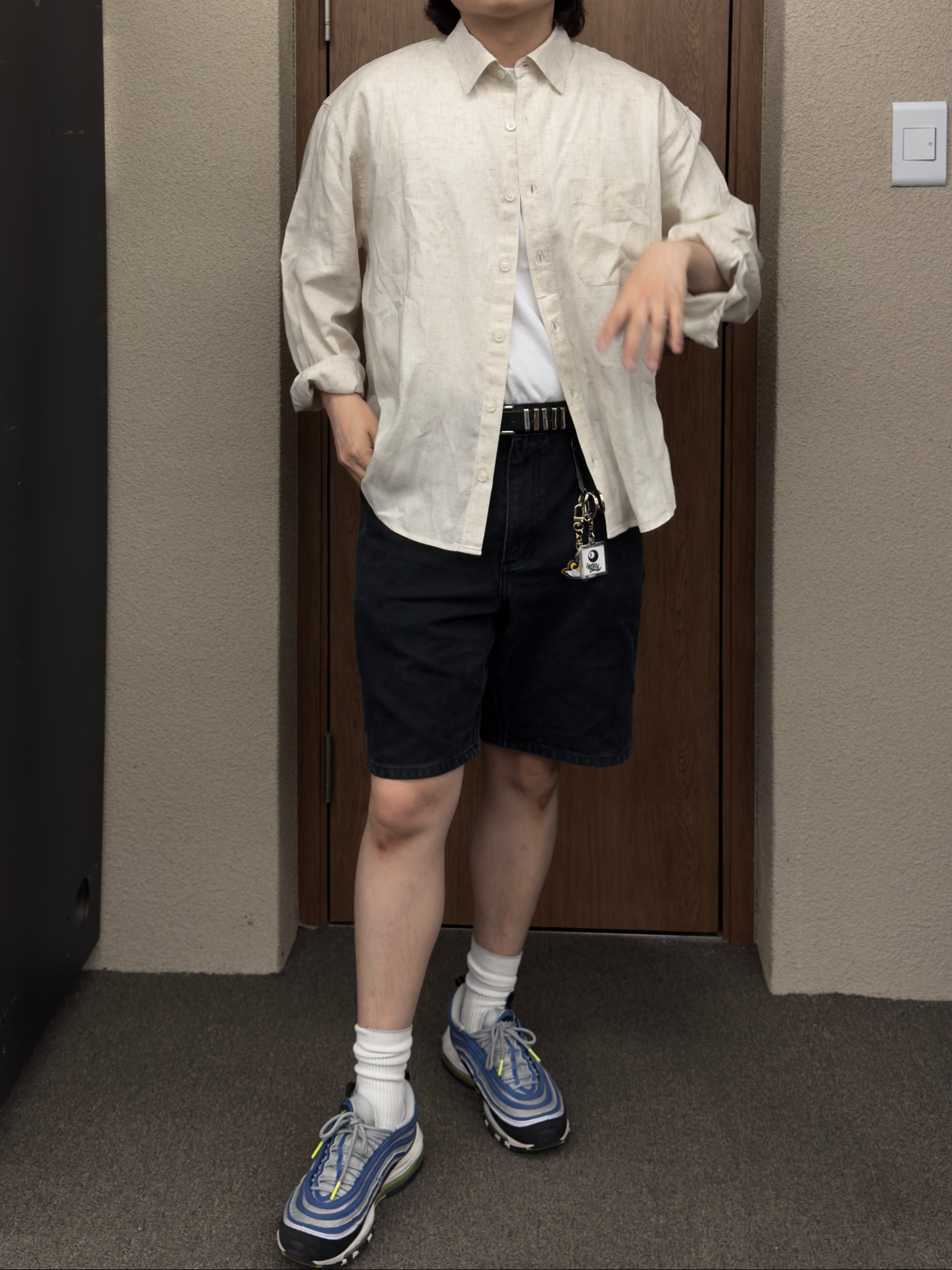 Knitted Linen Crop Shirts Linen, Knitted Linen Crop Shirts Navy 착용 스타일 - 2