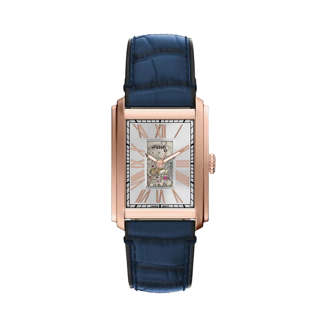 파슬 캐러웨이 오토매틱 쓰리핸드 30mm 크로코 레더 실버 네이비(Fossil Carraway Automatic Three-Hand 30mm Croco Leather Silver Navy)