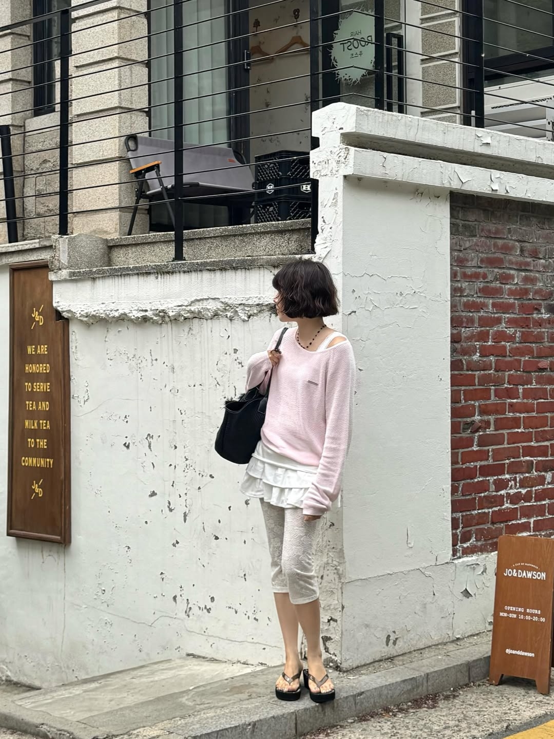 Rosefrantz Boatneck Sheer Basic Knit [Pink], Rosefrantz Rose Cancan Mini Skirt [White] 착용 스타일 - 2