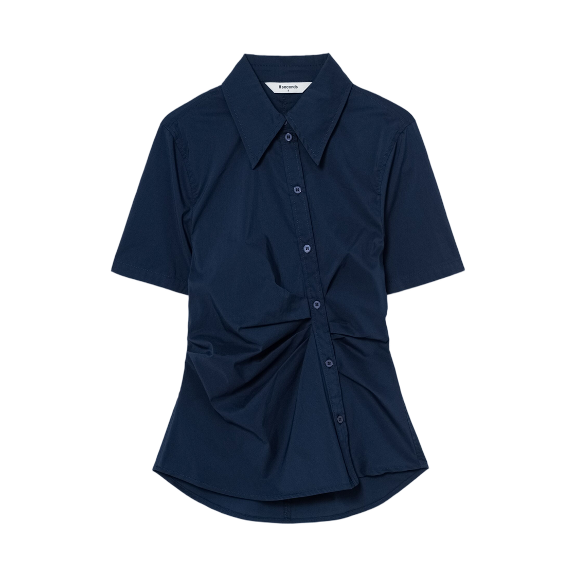 (W) 에잇세컨즈 사이드 셔링 블라우스 네이비((W) 8seconds Side Shirring Blouse Navy) - 1