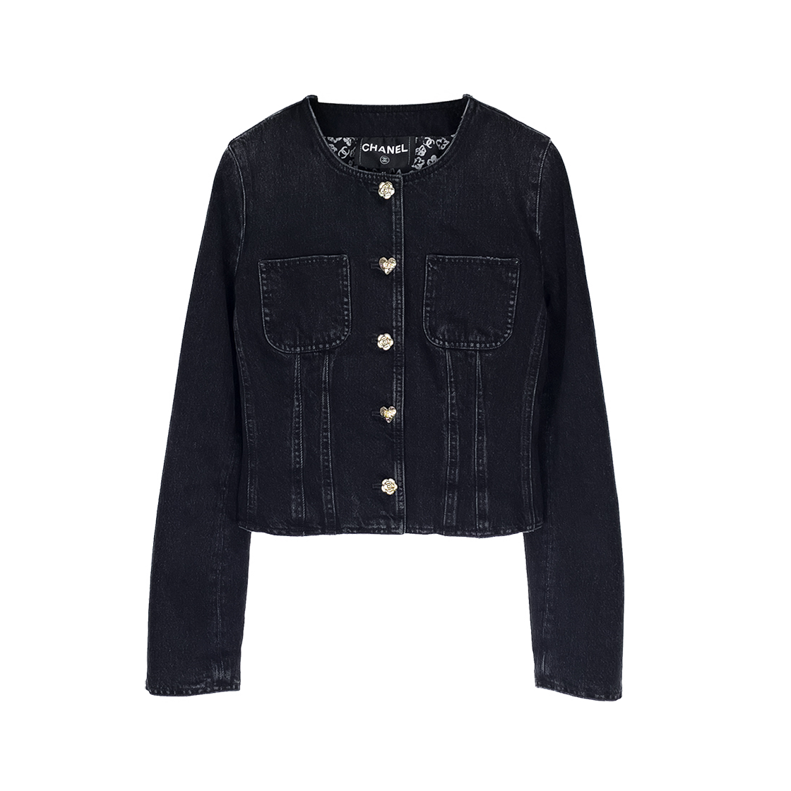 샤넬 25B 카라리스 멀티 버튼 데님 자켓 34 블랙 (6ET0898)(Chanel 25B Collarless Multi-Button Denim Jacket Black 6ET0898)