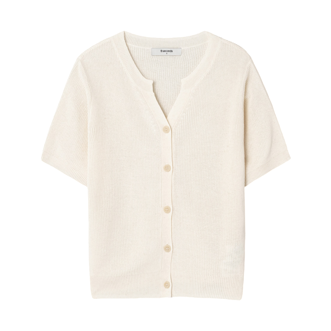 32545ALYC0 (W) 8seconds Linen Blend Round Neck Short Sleeve Cardigan Ivory
