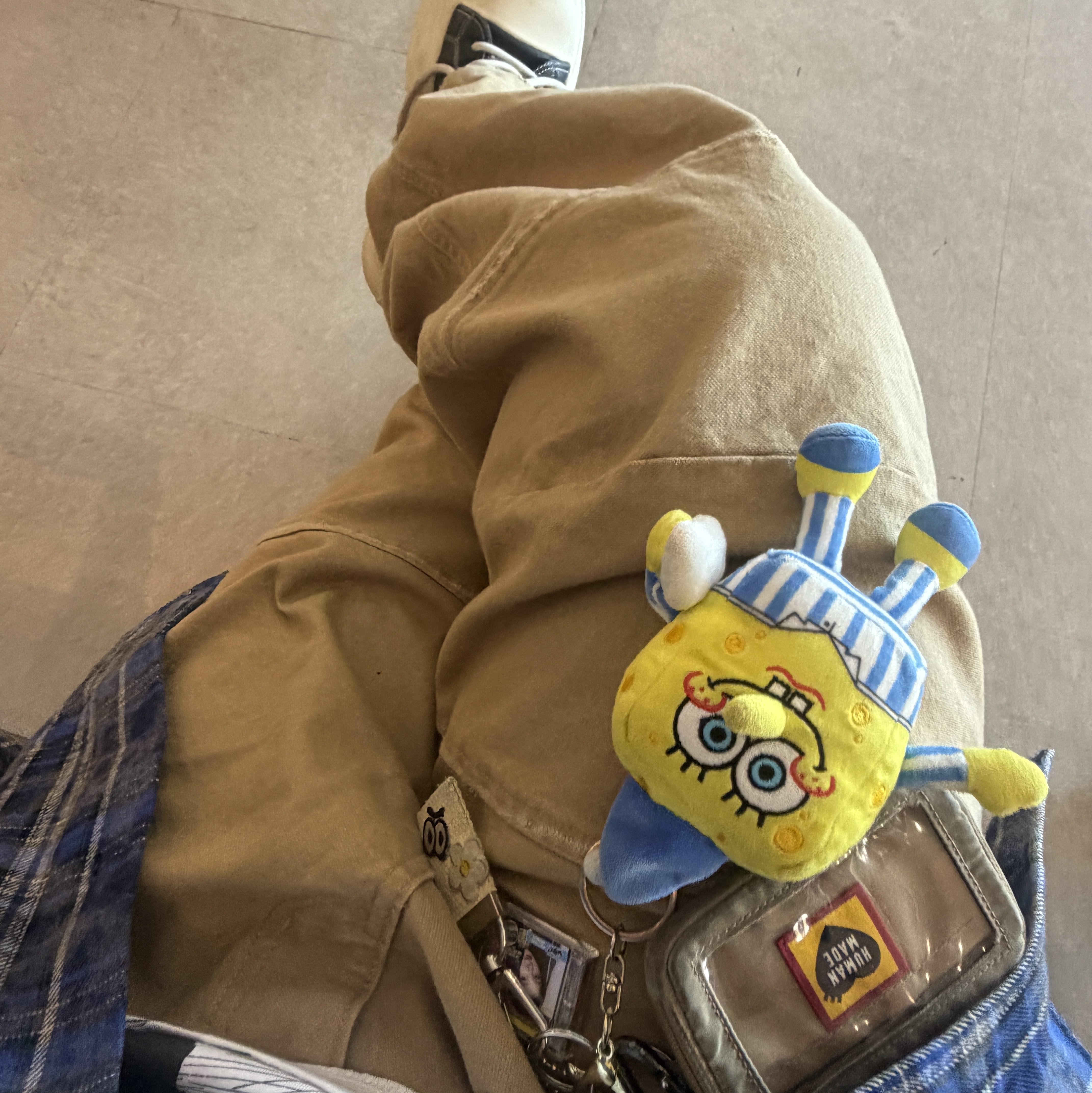 MJD Canvas 3D Knee Pants Beige, MJD Dirty Flannel Check Shirt Blue 착용 스타일 - 1