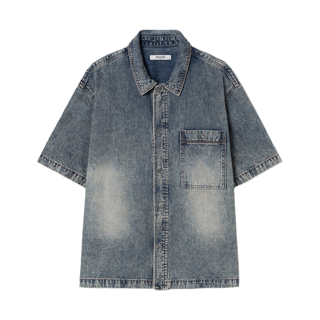 265465APSP 8seconds Vintage Brush Short Sleeve Denim Shirt Blue